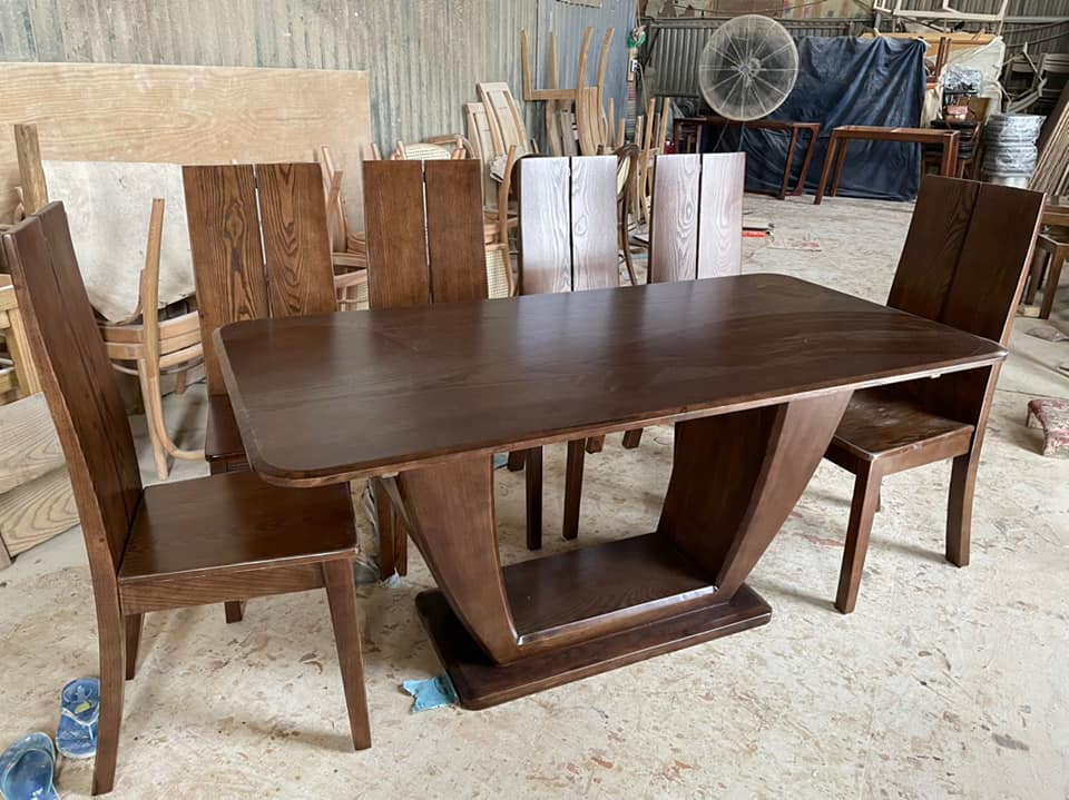 Bộ Bàn Ăn Cao Cấp Gỗ Sồi Nga 6 Ghế  Hải Phòng